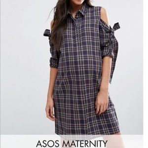 ASOS Maternity Plaid Cold-Shoulder Shirt Dress